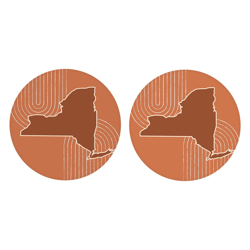 Modern Minimalistic New York Retro Thin Line | Absorbent Car Coasters | Set of 2 | Min 4