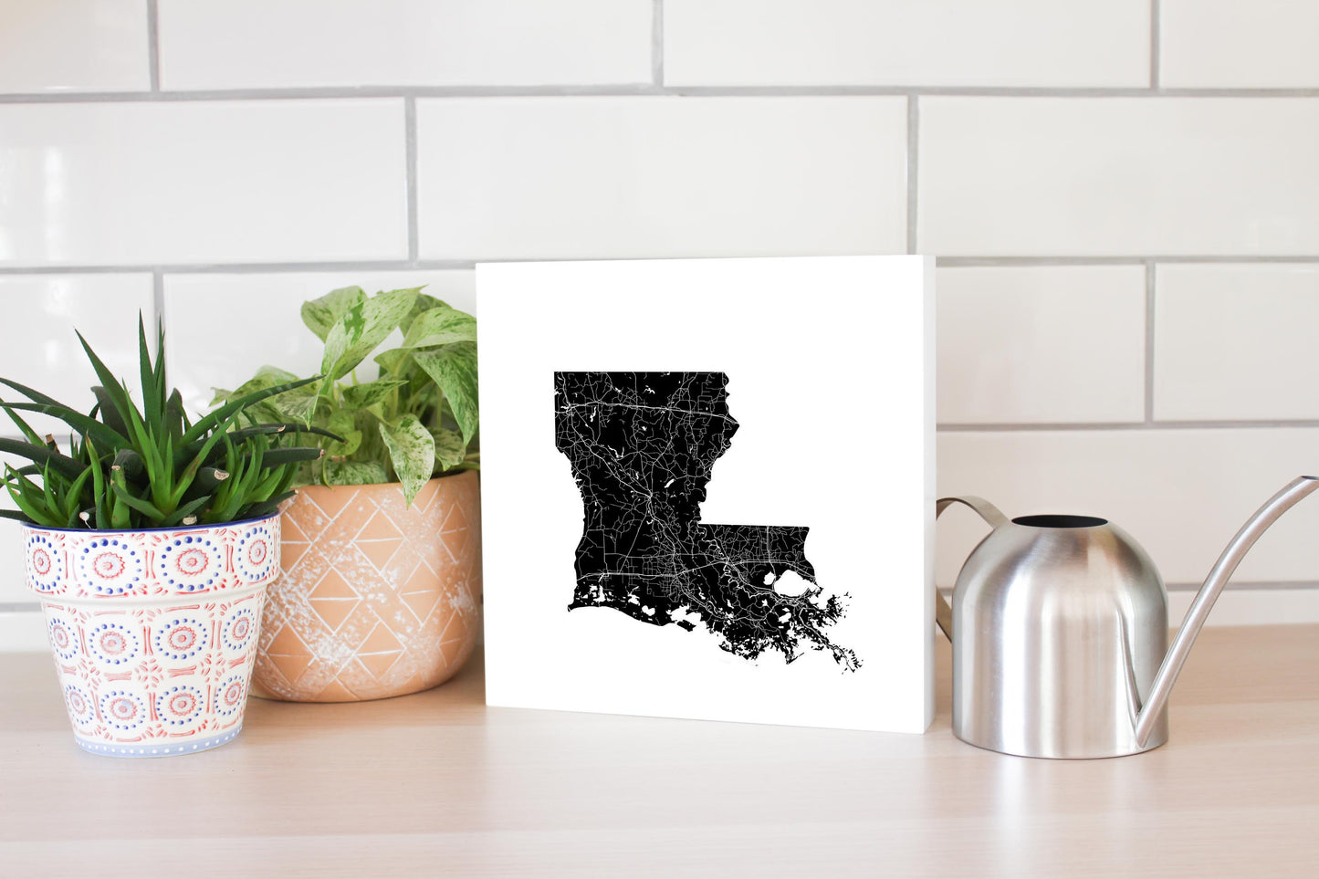 Modern Louisiana State Shape With Map | Wood Block | Eaches | Min 2