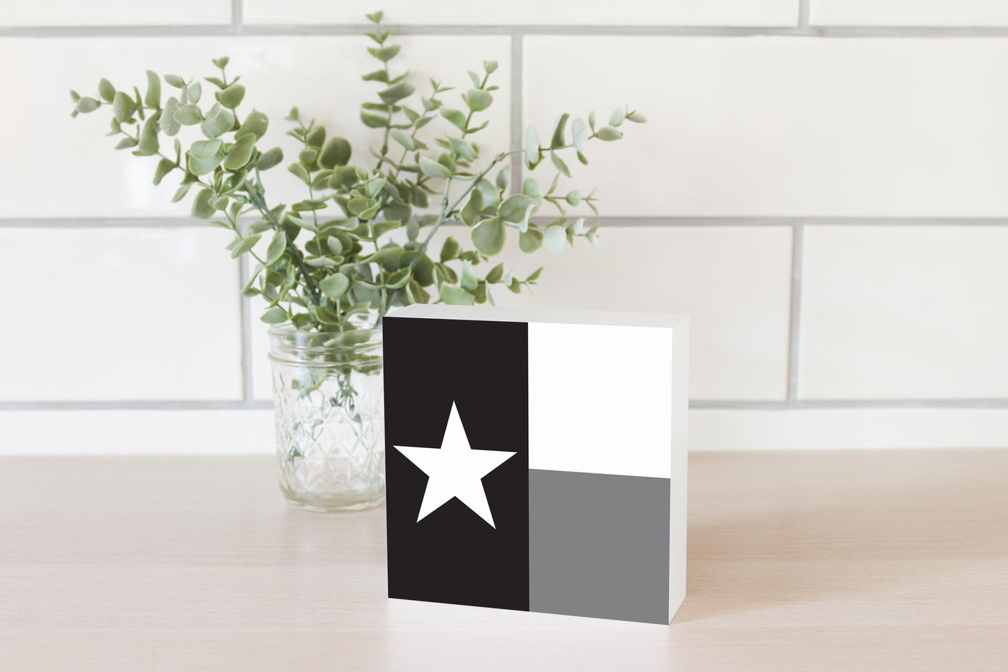 Minimalistic B&W Texas State Flag | Wood Block | Eaches | Min 4