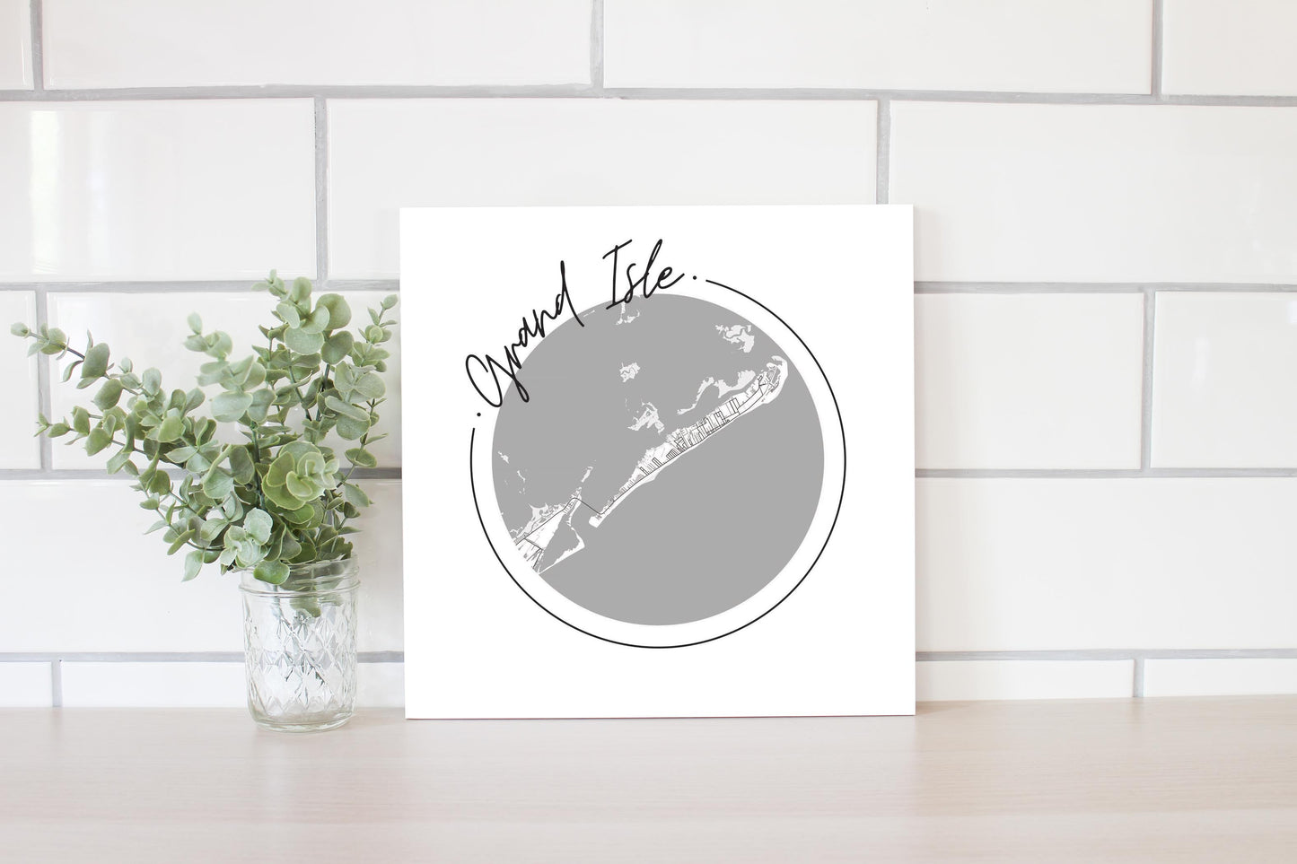 Minimalist B&W Louisiana Grand Isle Circle Map | Wood Sign | Eaches | Min 2