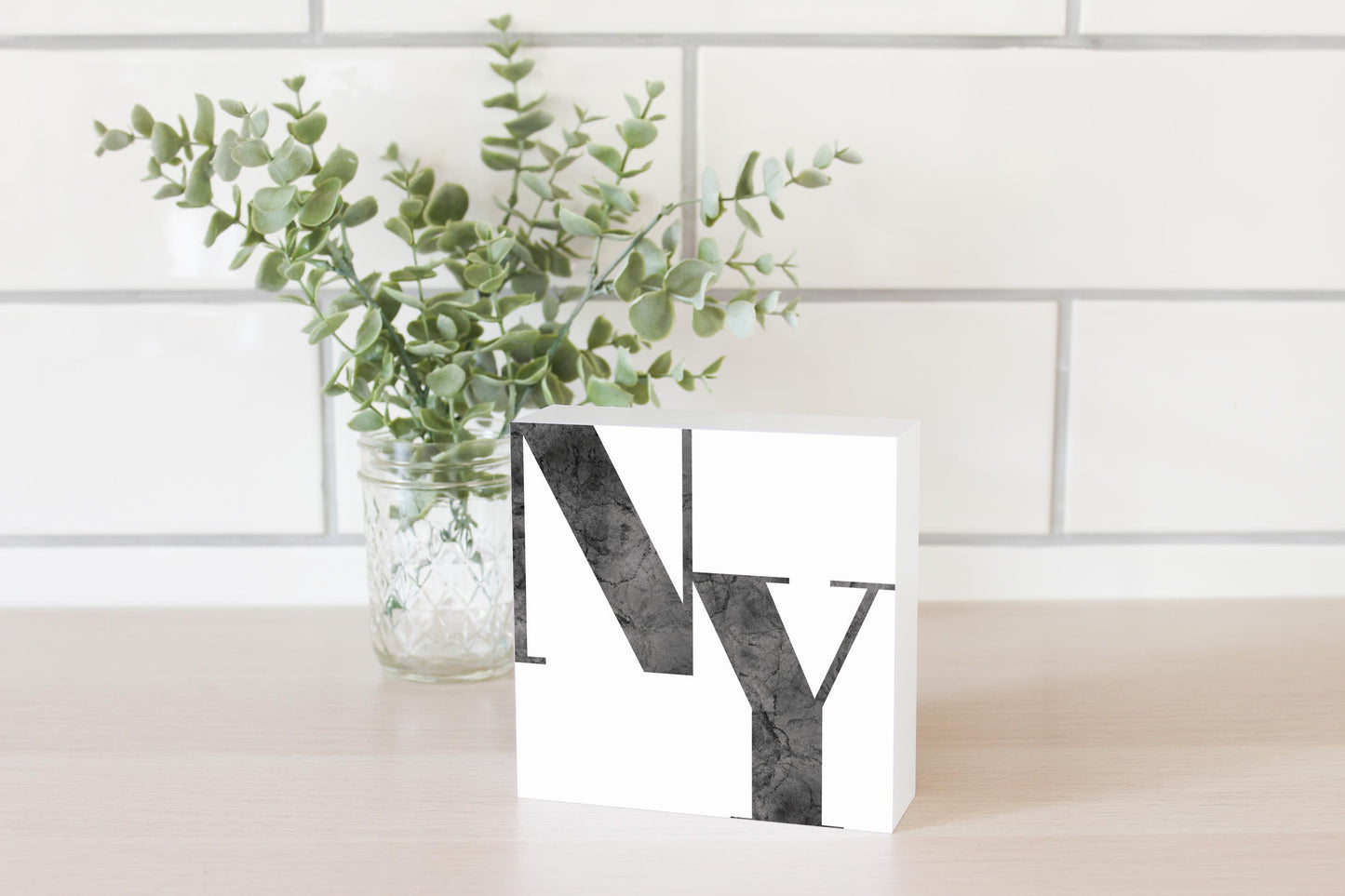 Minimalistic B&W New York White Initials | Wood Block | Eaches | Min 4