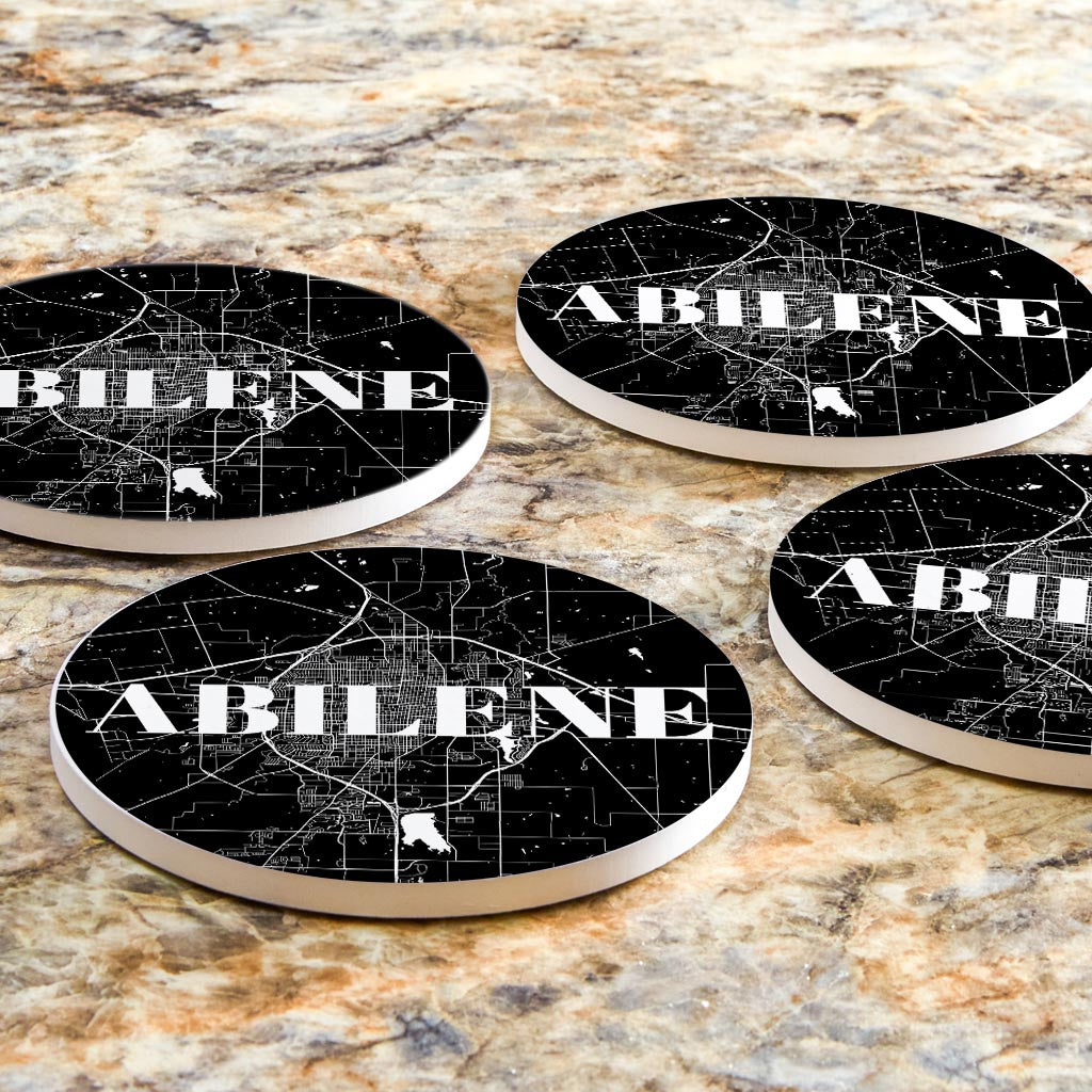 Minimalist B&W Texas Abilene Map| Absorbent Coasters | Set of 4 | Min 2