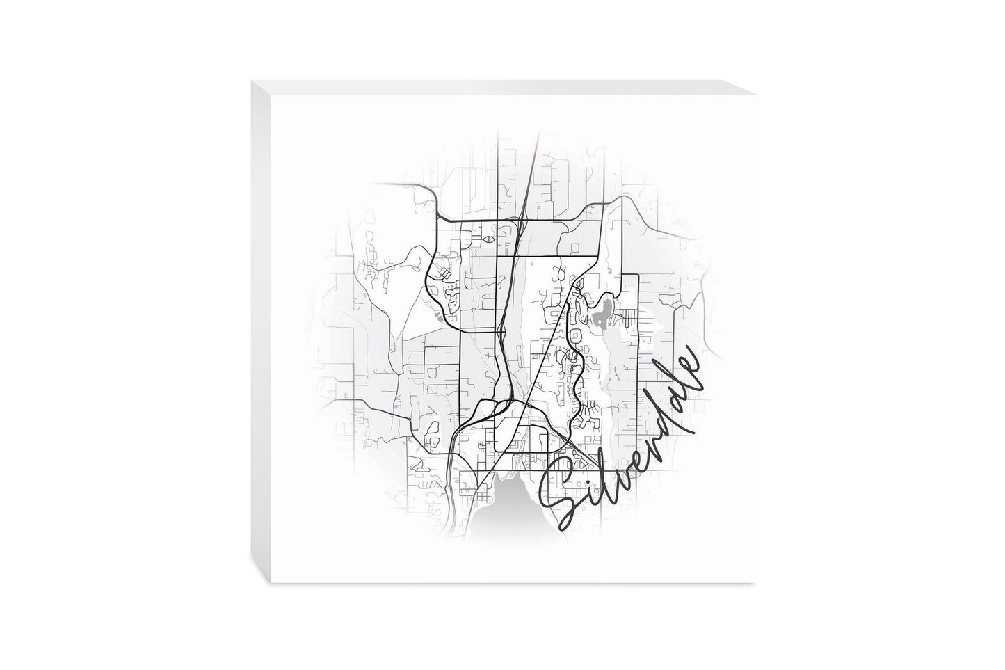 Minimalistic B&W Washington Silverdale Circle Map | Wood Block | Eaches | Min 2