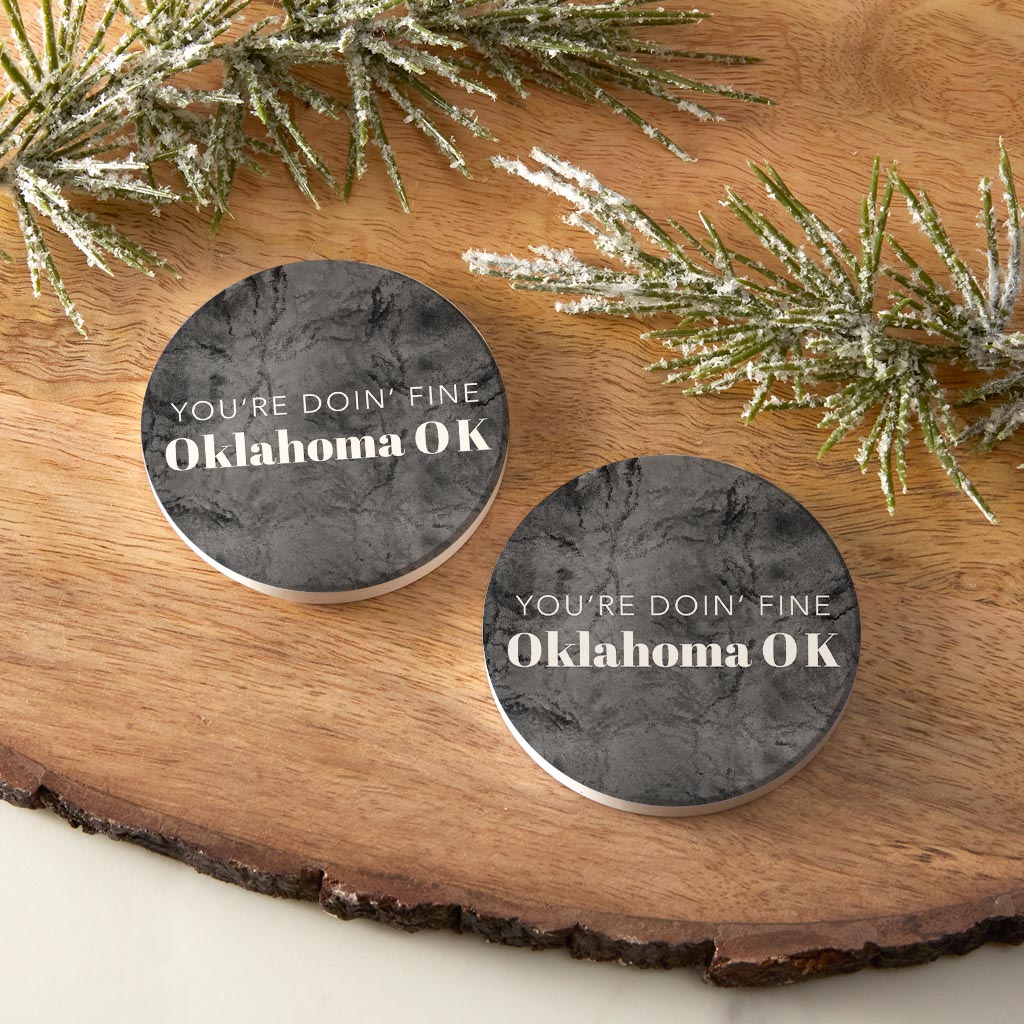 Modern Oklahoma Ok Saying | Absorbent Car Coasters | Set of 2 | Min 4