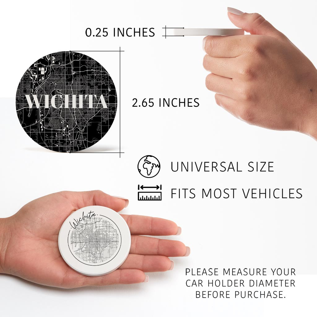 Minimalist B&W Kansas Wichita Maps| Absorbent Car Coasters | Set of 2 | Min 4