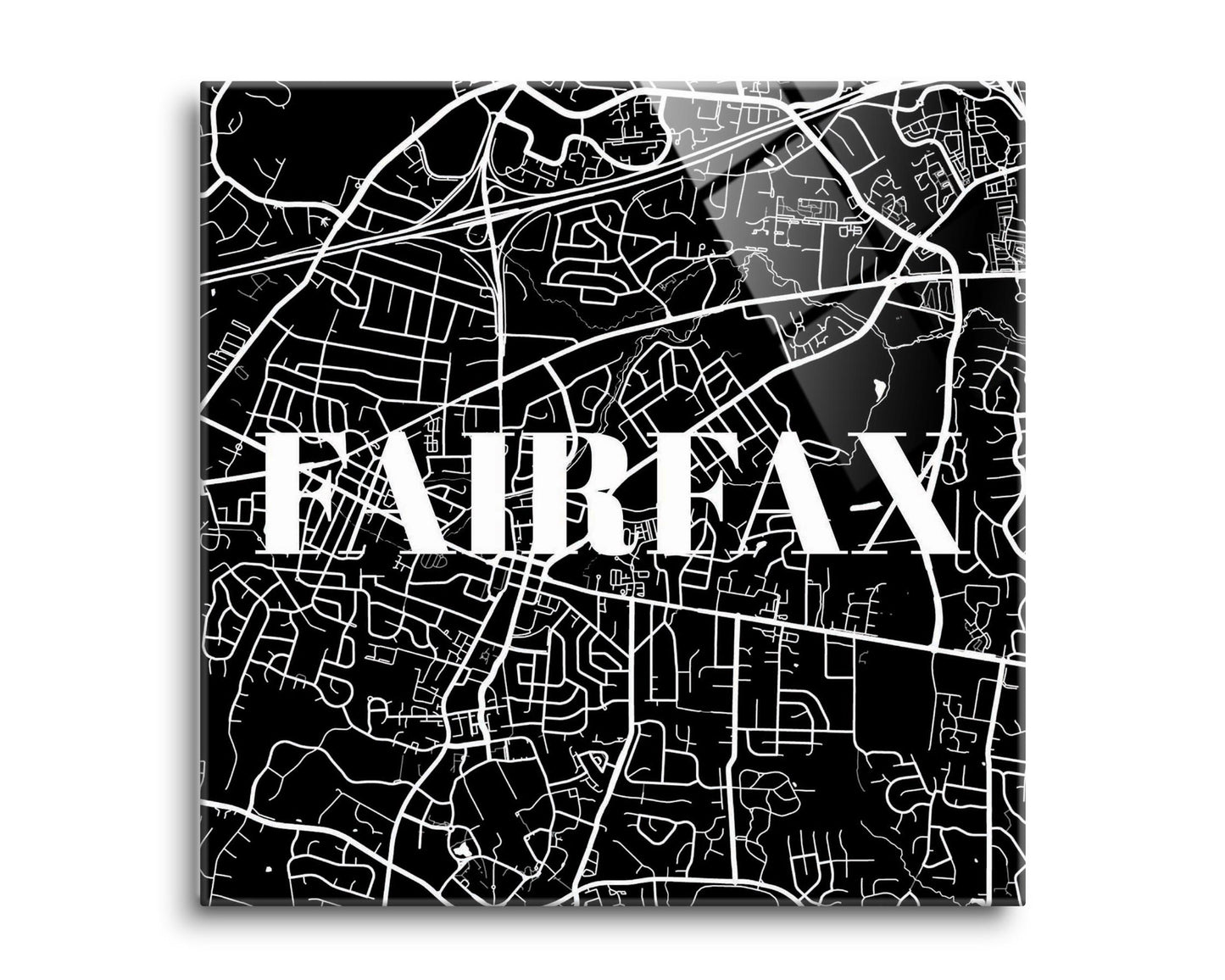 Minimalistic B&W Virginia Fairfax Map | Hi-Def Glass Art | Eaches | Min 2