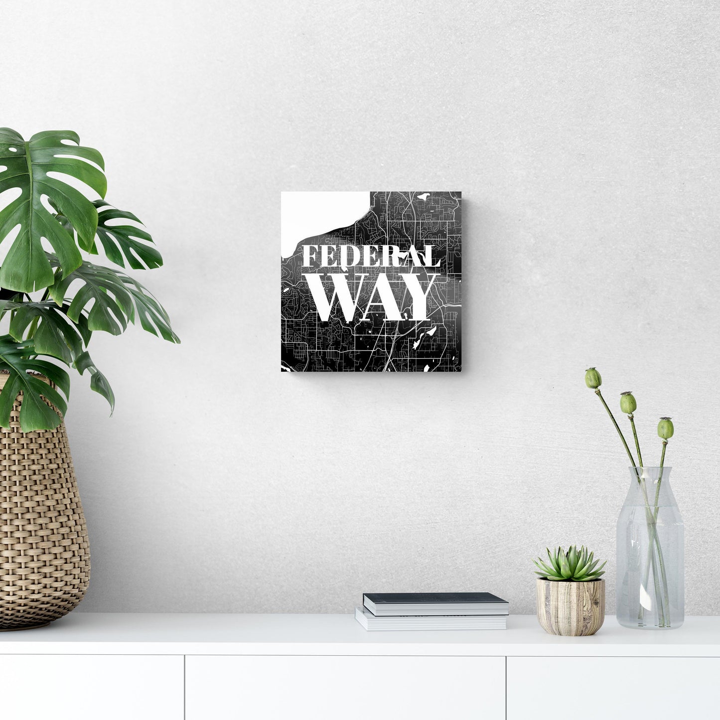 Minimalistic B&W Washington Federal Way Map | Hi-Def Glass Art | Eaches | Min 1