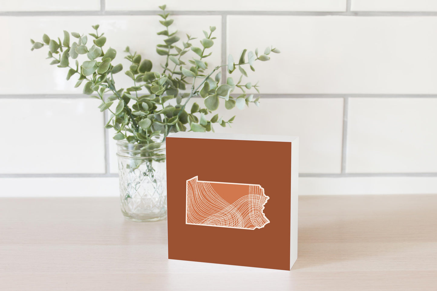 Modern Minimalist Pennsylvania State Lines Dark | Wood Block | Eaches | Min 4