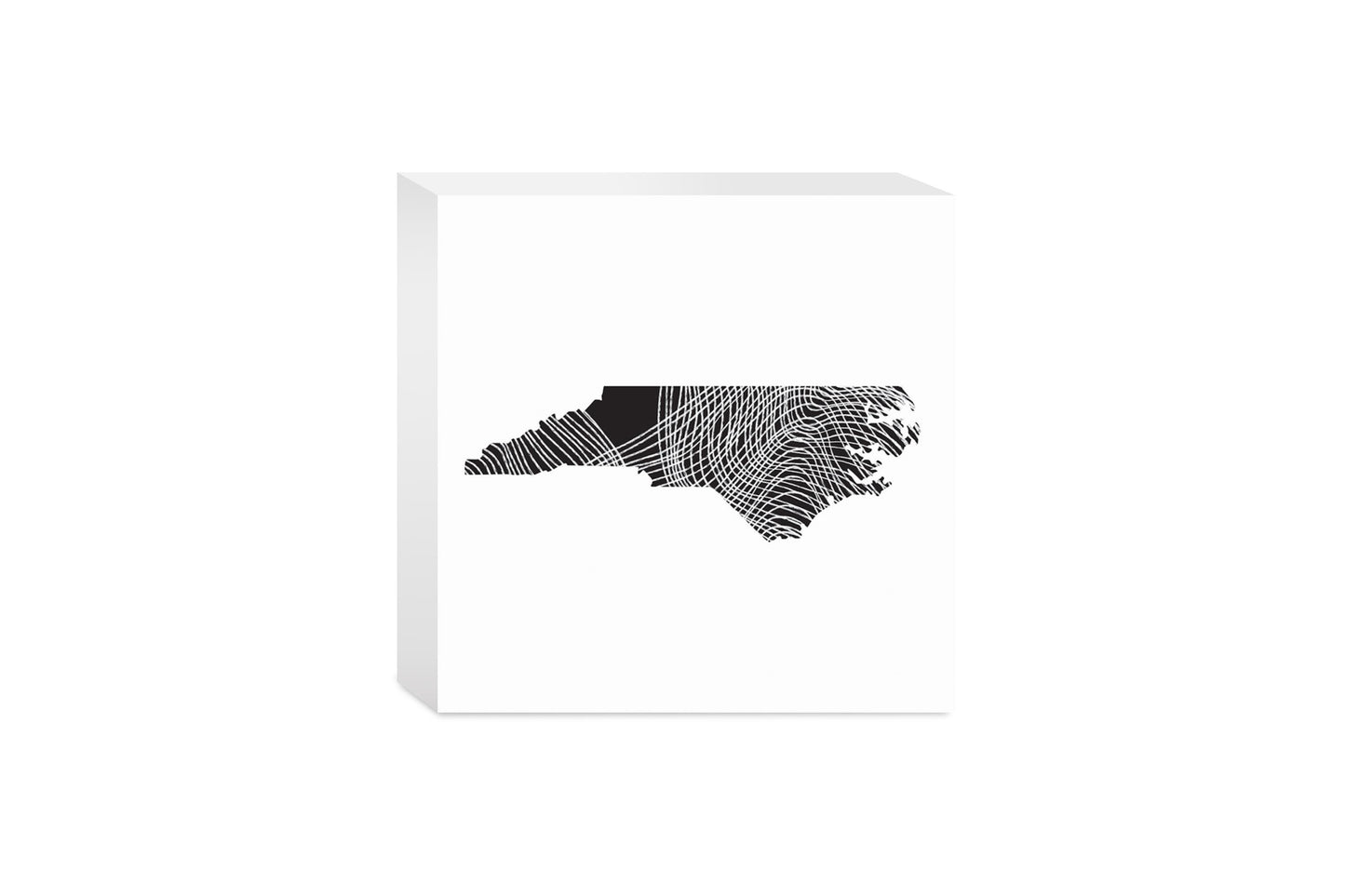 Minimalistic B&W North Carolina State Black With Fluid Lines | Wood Block | Eaches | Min 4