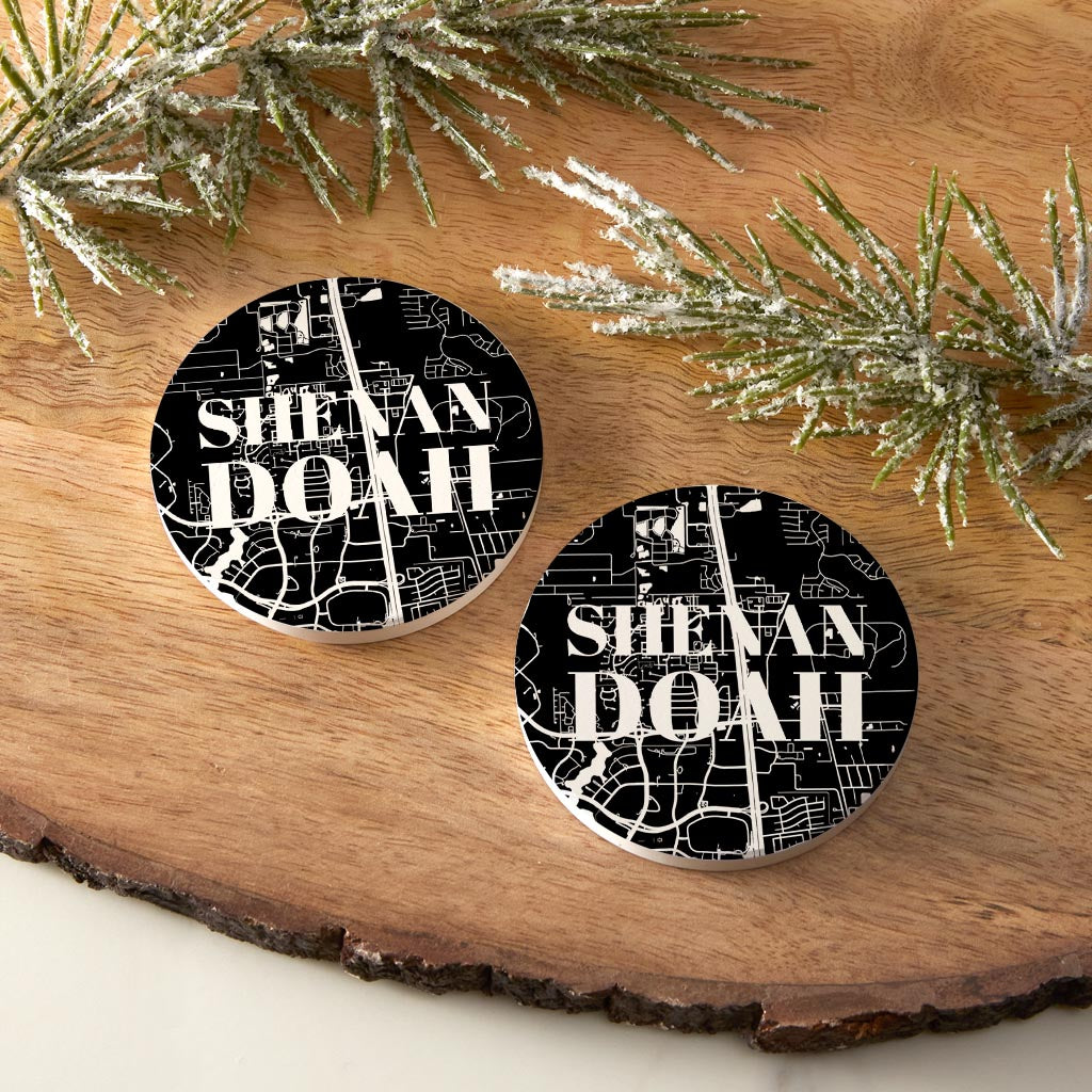 Minimalistic B&W Texas Shenandoah Map | Absorbent Car Coasters | Set of 2 | Min 4