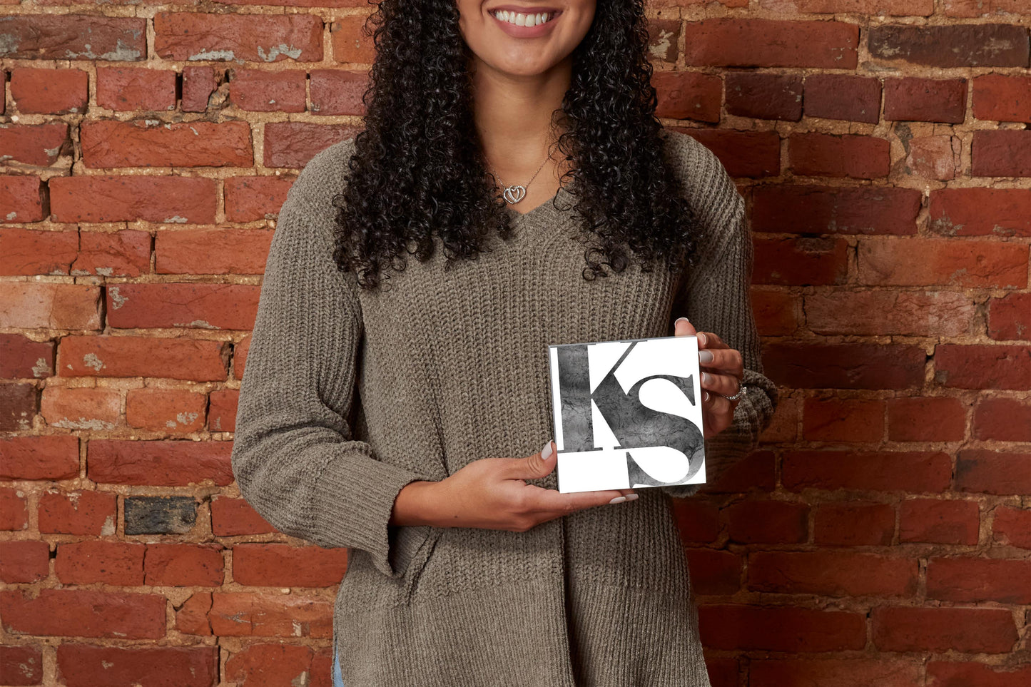 Minimalist B&W Kansas White Initials | Wood Block | Eaches | Min 4