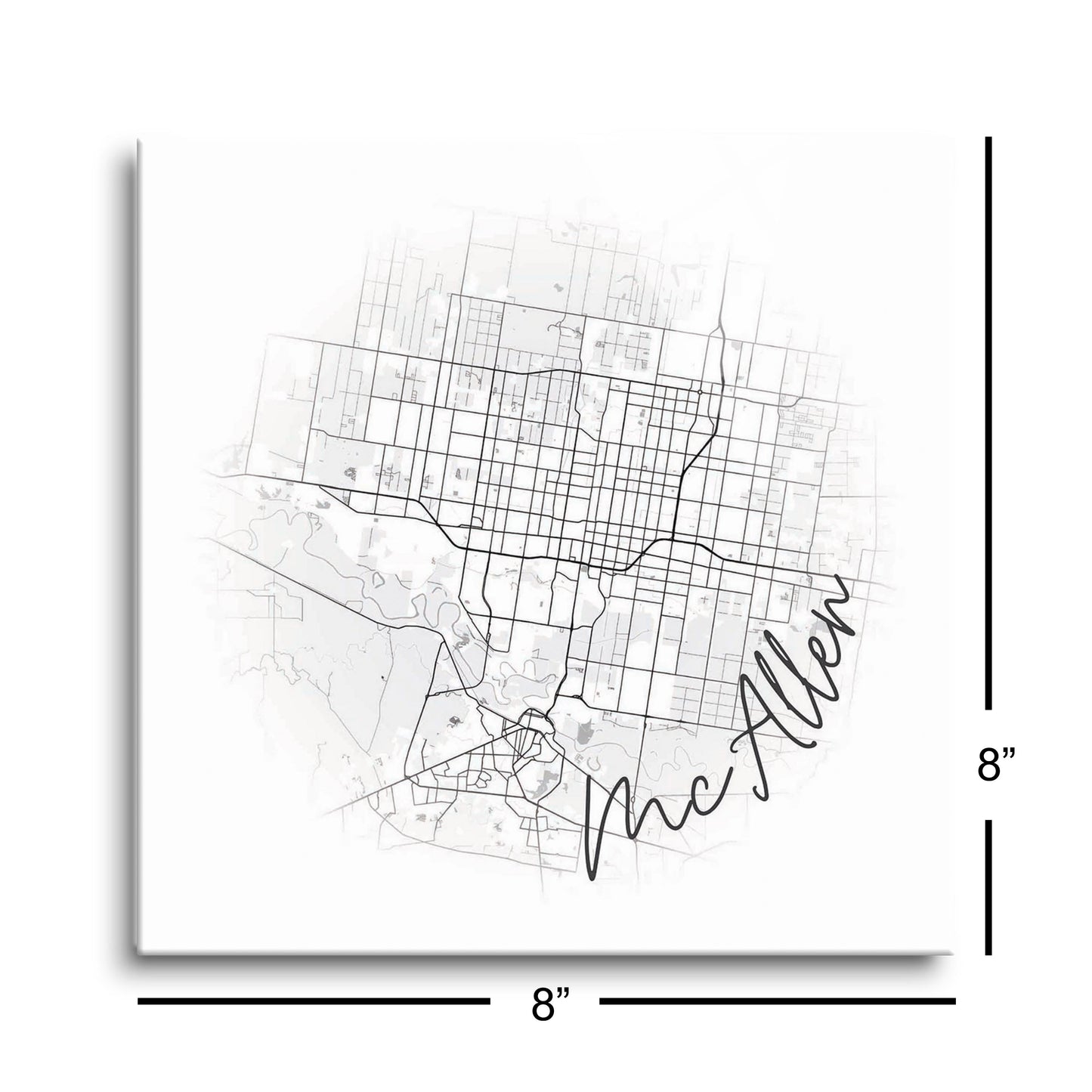 Minimalistic B&W Texas Mcallen Circle Map | Hi-Def Glass Art | Eaches | Min 2