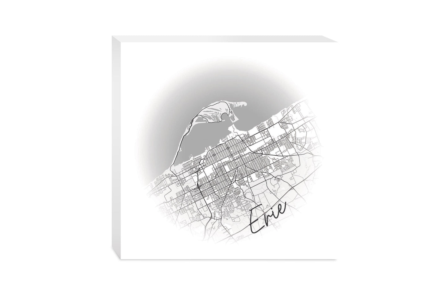 Minimalistic B&W Pennsylvania Erie Circle Map | Wood Block | Eaches | Min 2