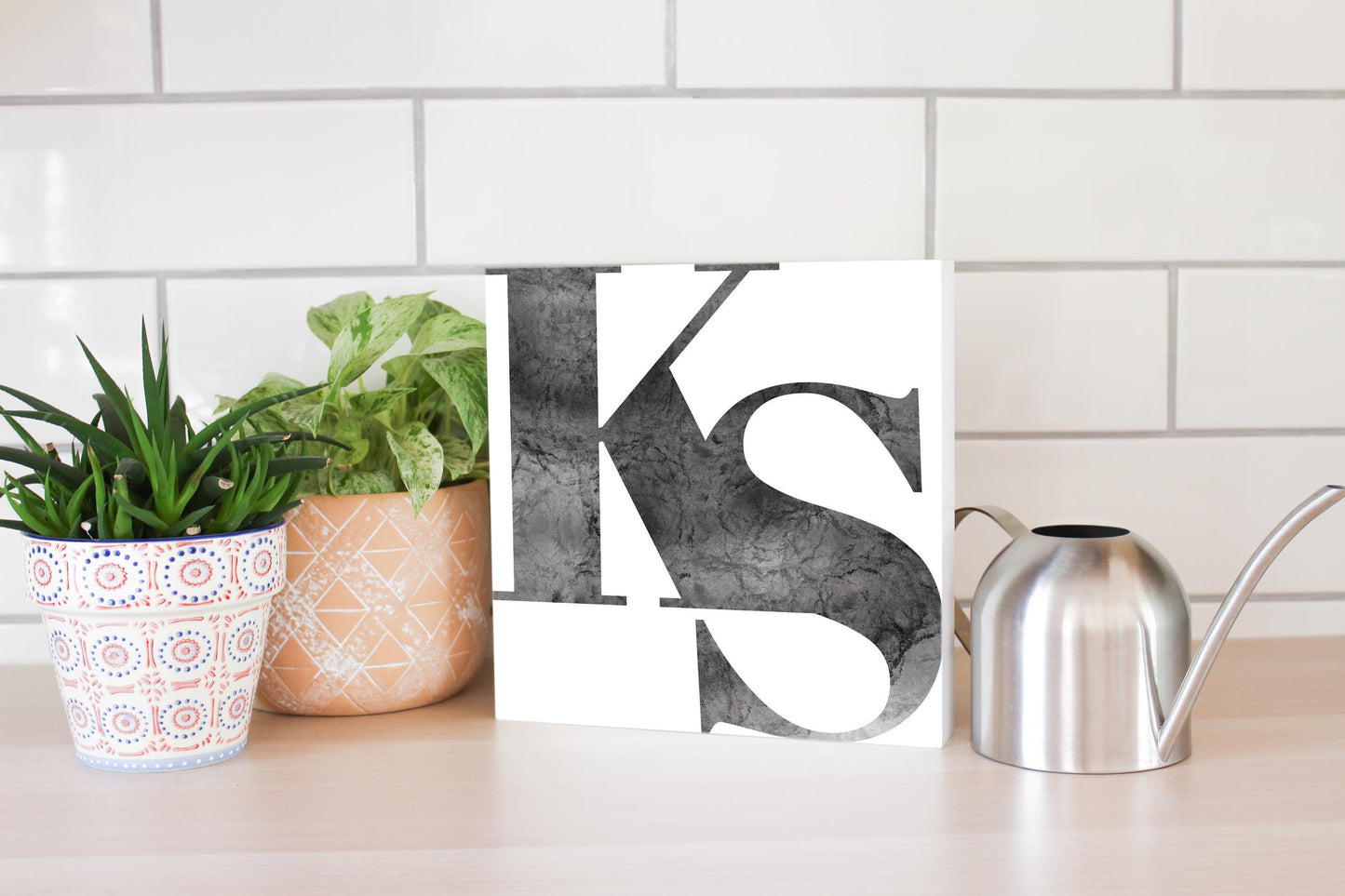 Minimalist B&W Kansas White Initials | Wood Block | Eaches | Min 2