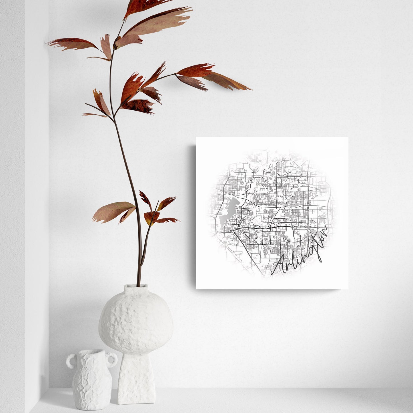 Minimalistic B&W Texas Arlington Circle Map | Hi-Def Glass Art | Eaches | Min 2