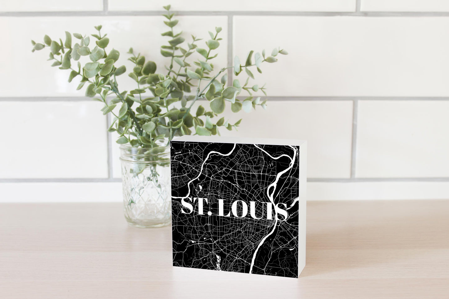 Minimalist B&W Missouri St Louis Map | Wood Block | Eaches | Min 4