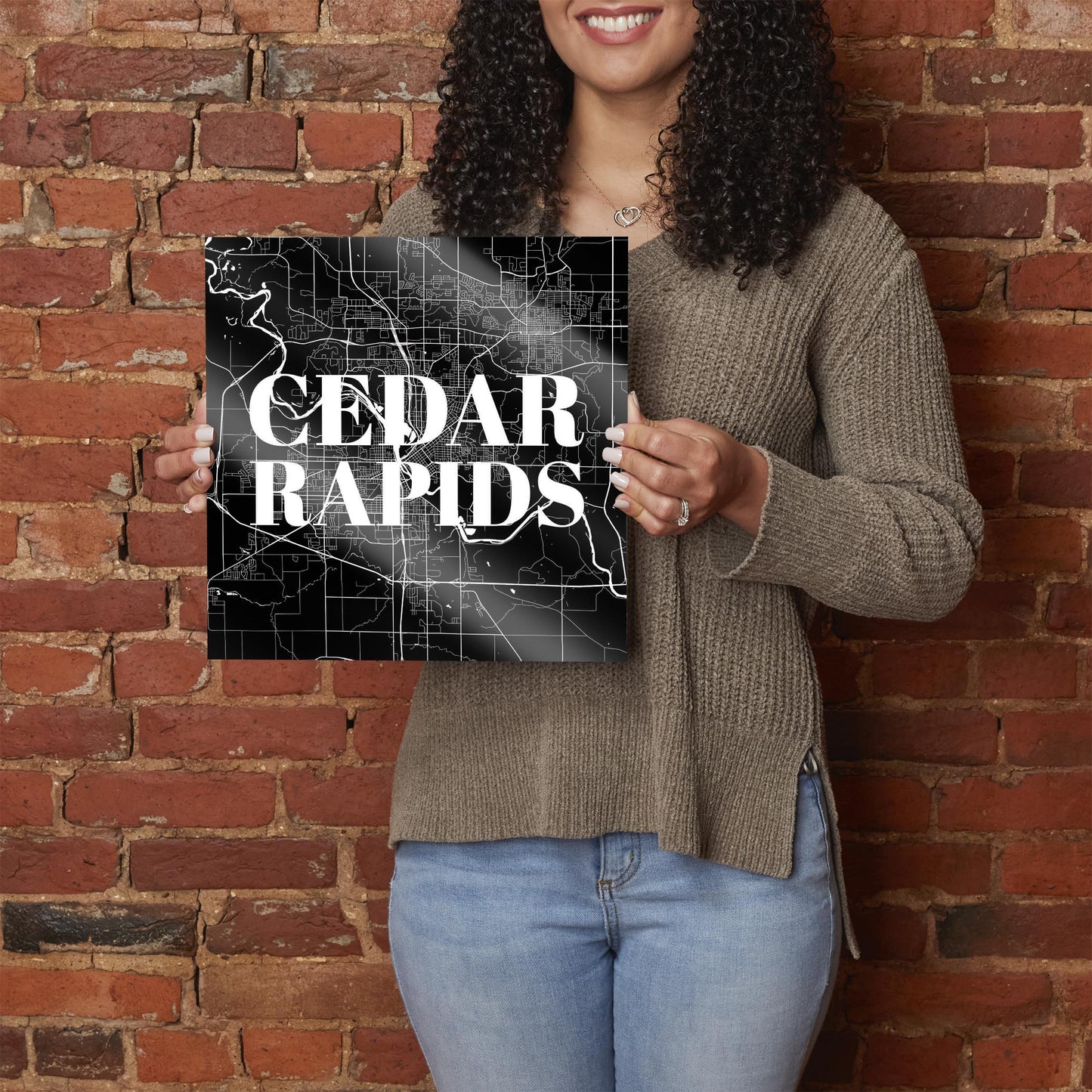 Minimalistic B&W Iowa Cedar Rapids Map | Hi-Def Glass Art | Eaches | Min 1