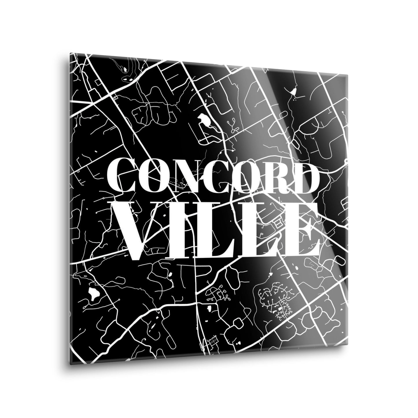 Minimalistic B&W Pennsylvania Concordville Map | Hi-Def Glass Art | Eaches | Min 2