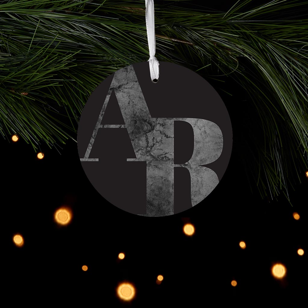 B&W Minimalist Arkansas Black Initials | Wood Ornament | Eaches | Min 6