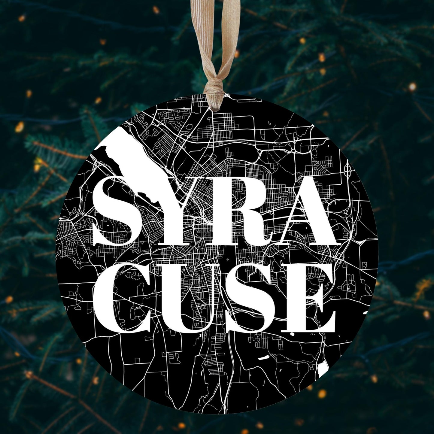 Minimalistic B&W New York Syracuse Map | Wood Ornament | Eaches | Min 1