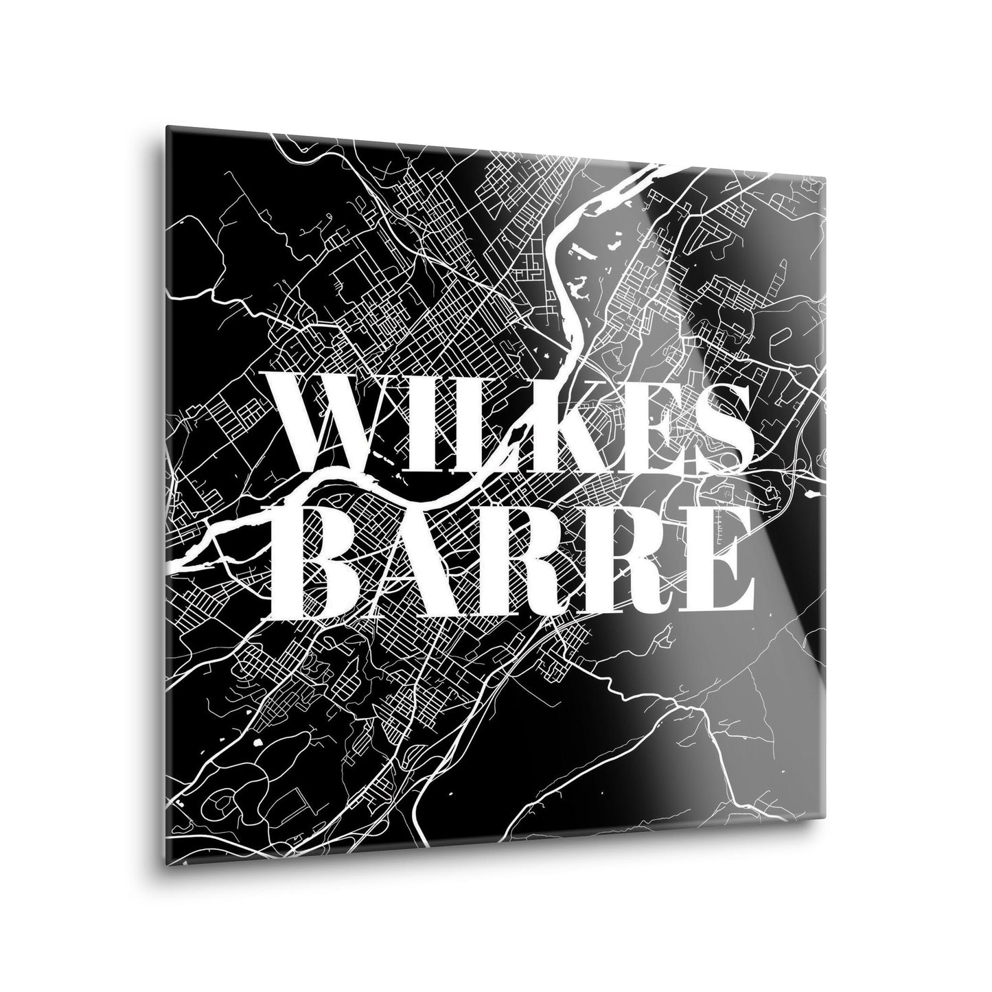 Minimalistic B&W Pennsylvania Wilkes Barre Map | Hi-Def Glass Art | Eaches | Min 1