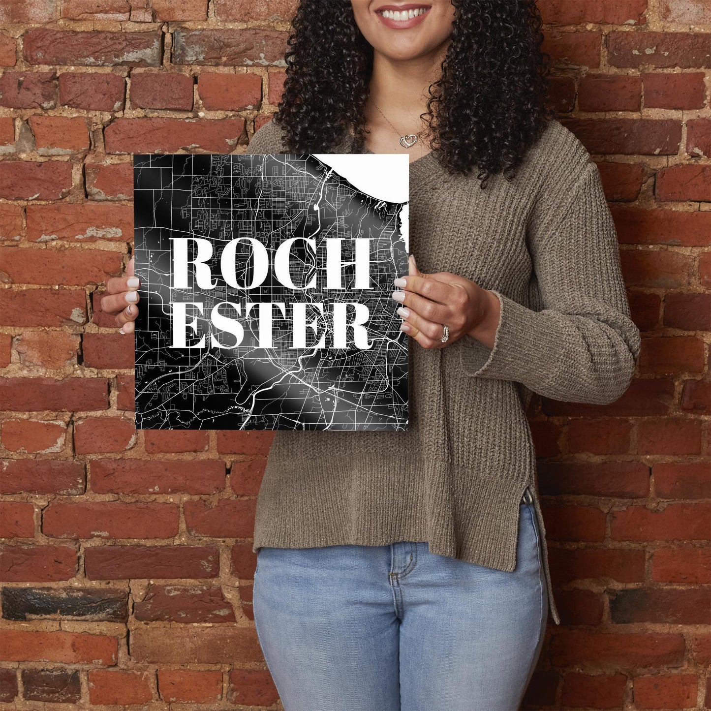 Minimalistic B&W New York Rochester Map | Hi-Def Glass Art | Eaches | Min 1