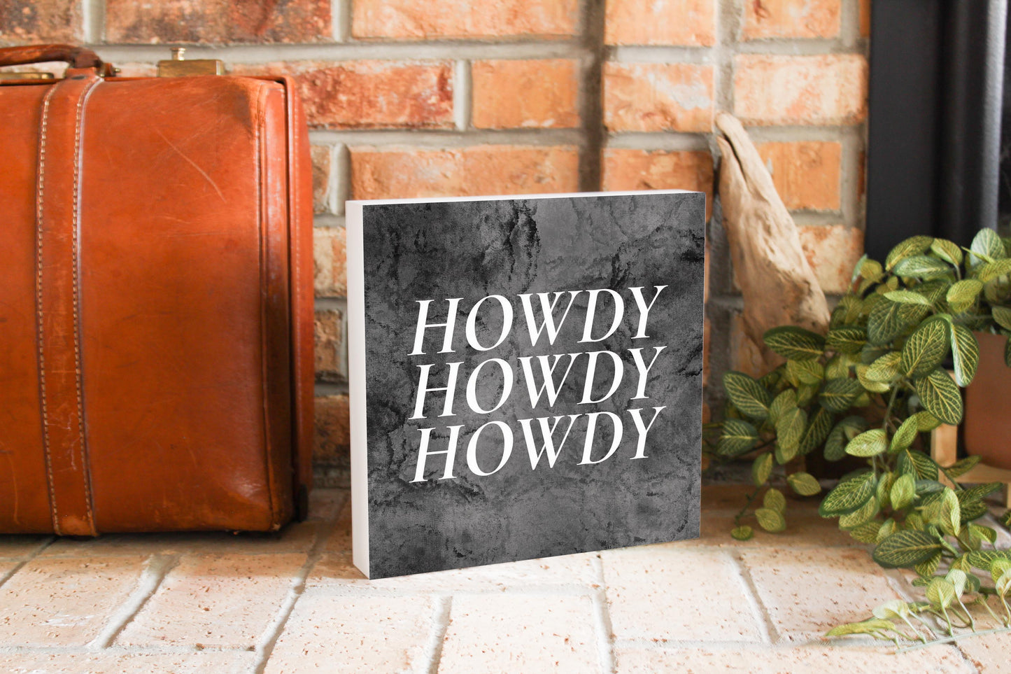 Minimalistic B&W Texas Textured Howdy | Wood Block | Eaches | Min 2