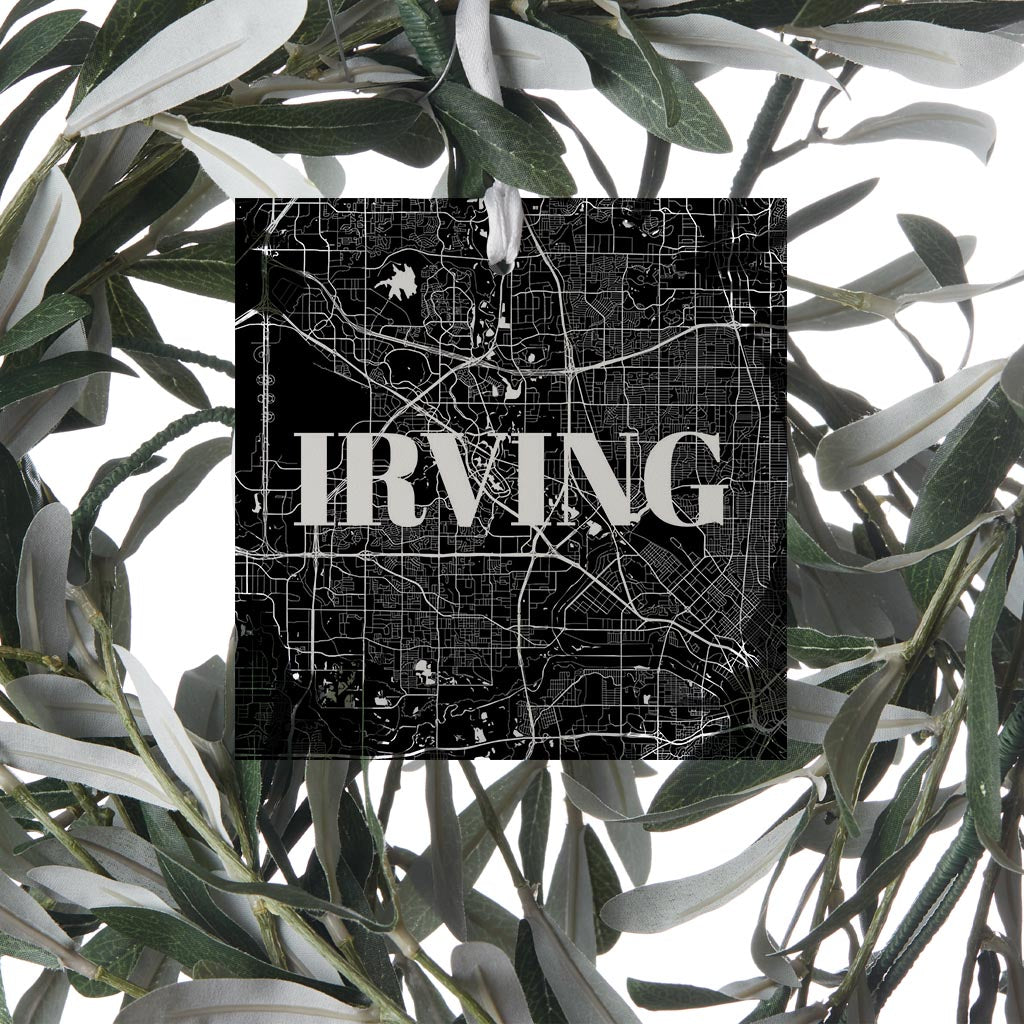Minimalistic B&W Texas Irving Map | Wood Ornament | Eaches | Min 6