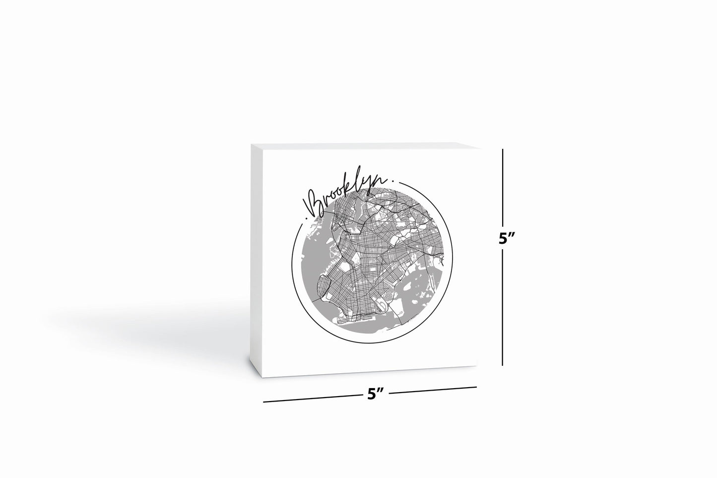 Minimalistic B&W New York Brooklyn Circle Map | Wood Block | Eaches | Min 4