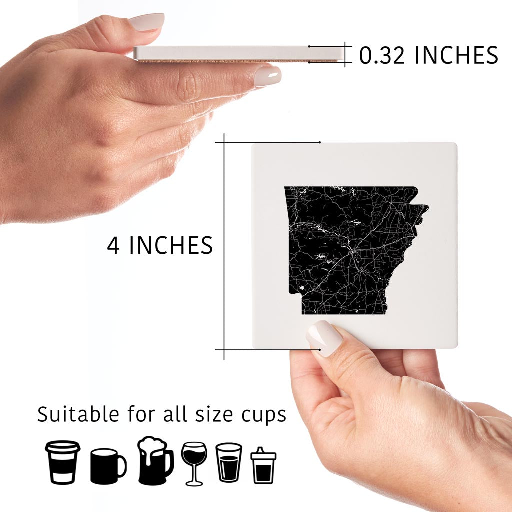 B&W Minimalist Arkansas Map | Absorbent Coasters | Set of 4 | Min 2