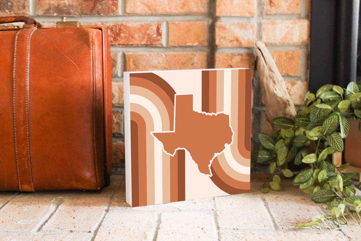 Modern Minimalist Texas State Shape Retro Lines | Wood Block | Eaches | Min 2