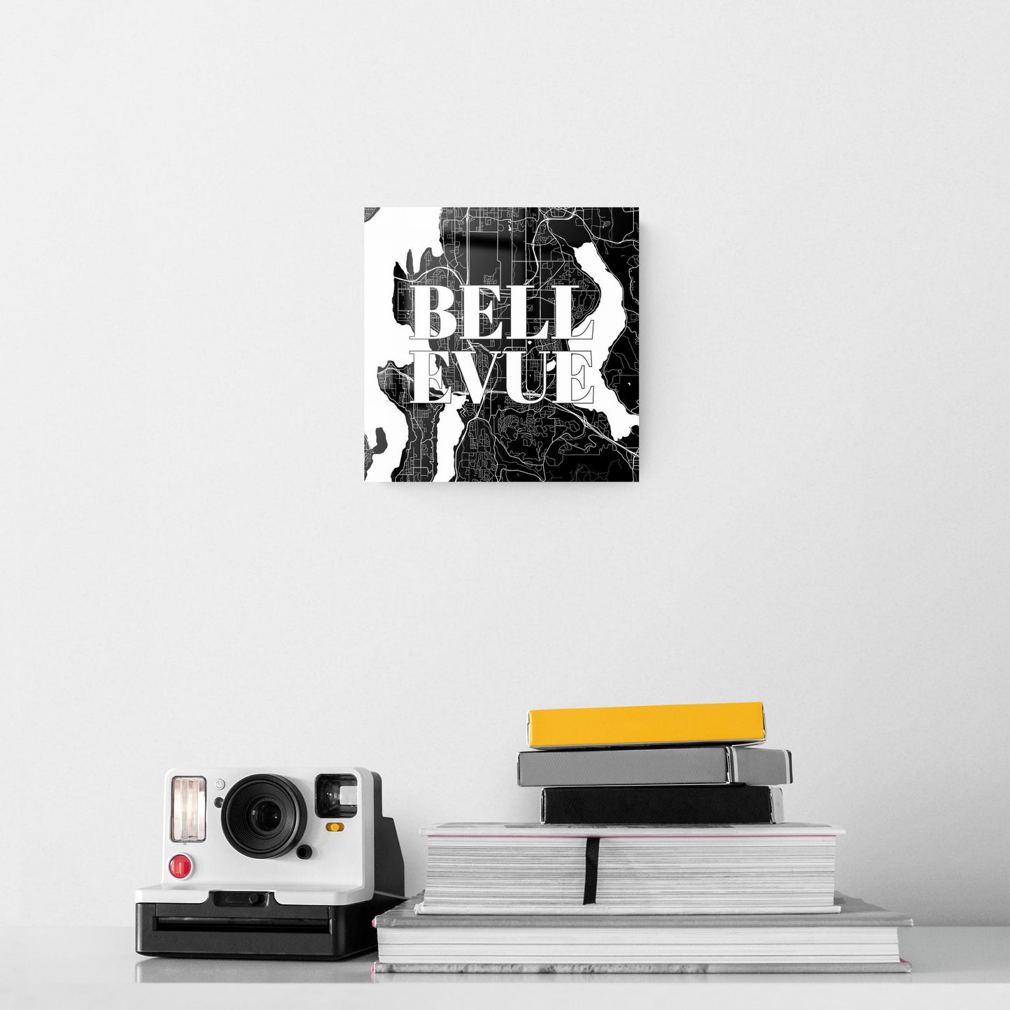 Minimalistic B&W Washington Bellevue Map | Hi-Def Glass Art | Eaches | Min 2