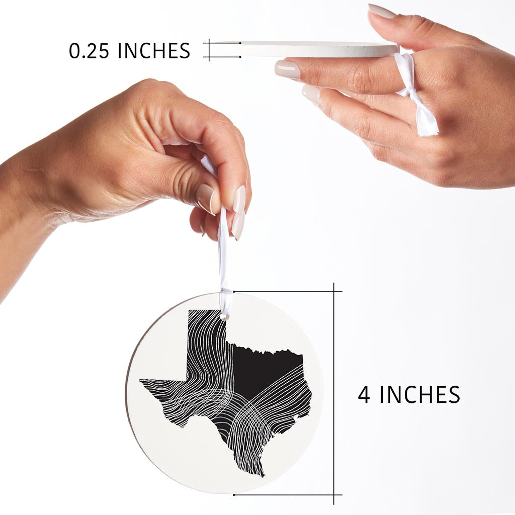 Modern Texas State Shape With Fluid Lines| Wood Ornament | Eaches | Min 6