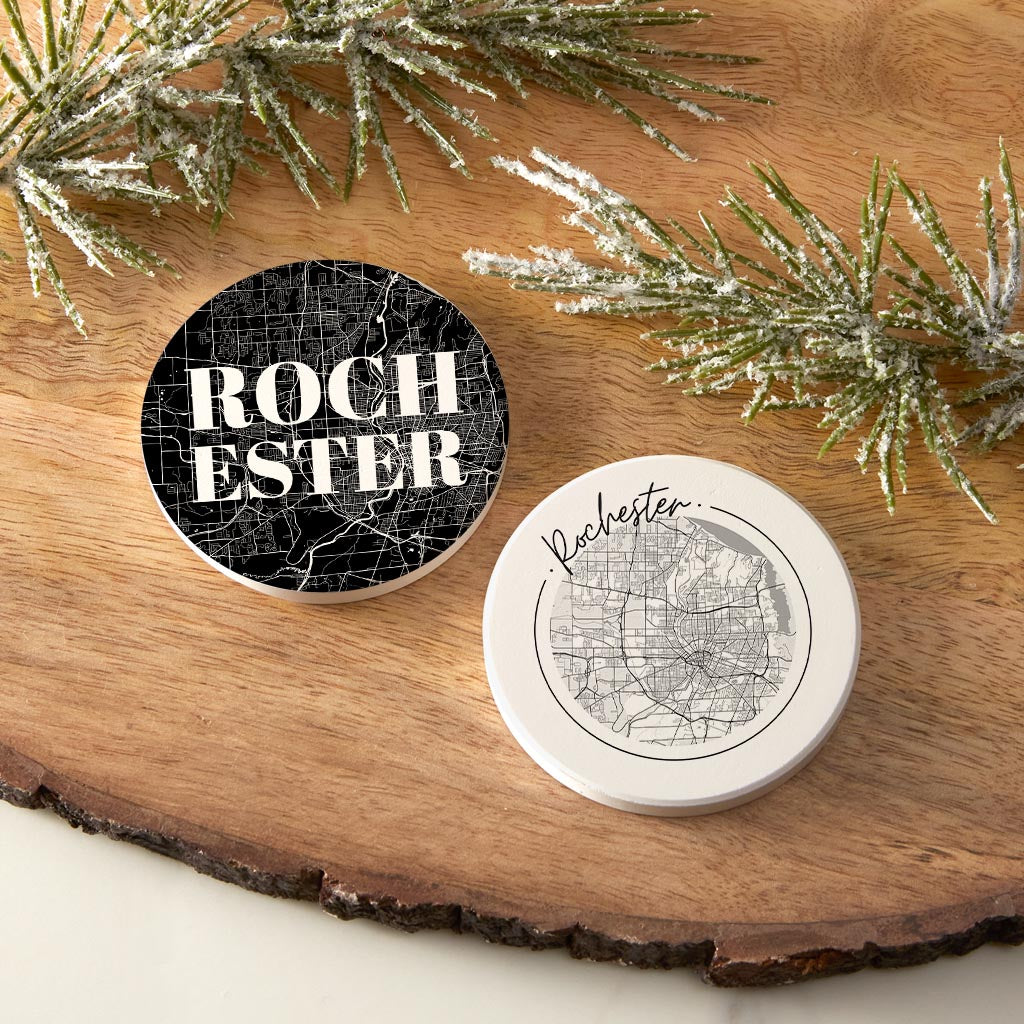 Minimalistic B&W New York Rochester Maps| Absorbent Car Coasters | Set of 2 | Min 4