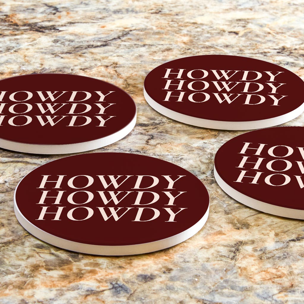 Modern Minimalist Texas Maroon Howdy | Absorbent Coasters | Set of 4 | Min 2