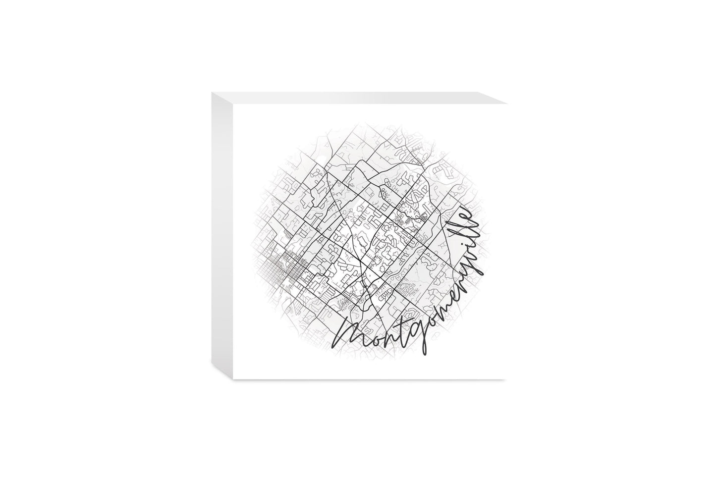 Minimalistic B&W Pennsylvania Montgomeryville Circle Map | Wood Block | Eaches | Min 4