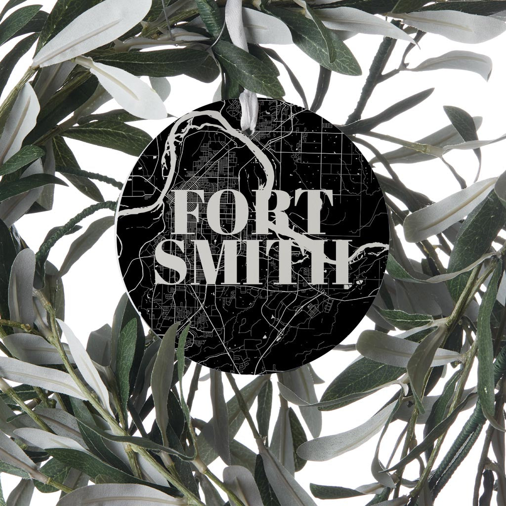 B&W Minimalist Arkansas Fort Smith Map| Wood Ornament | Eaches | Min 6