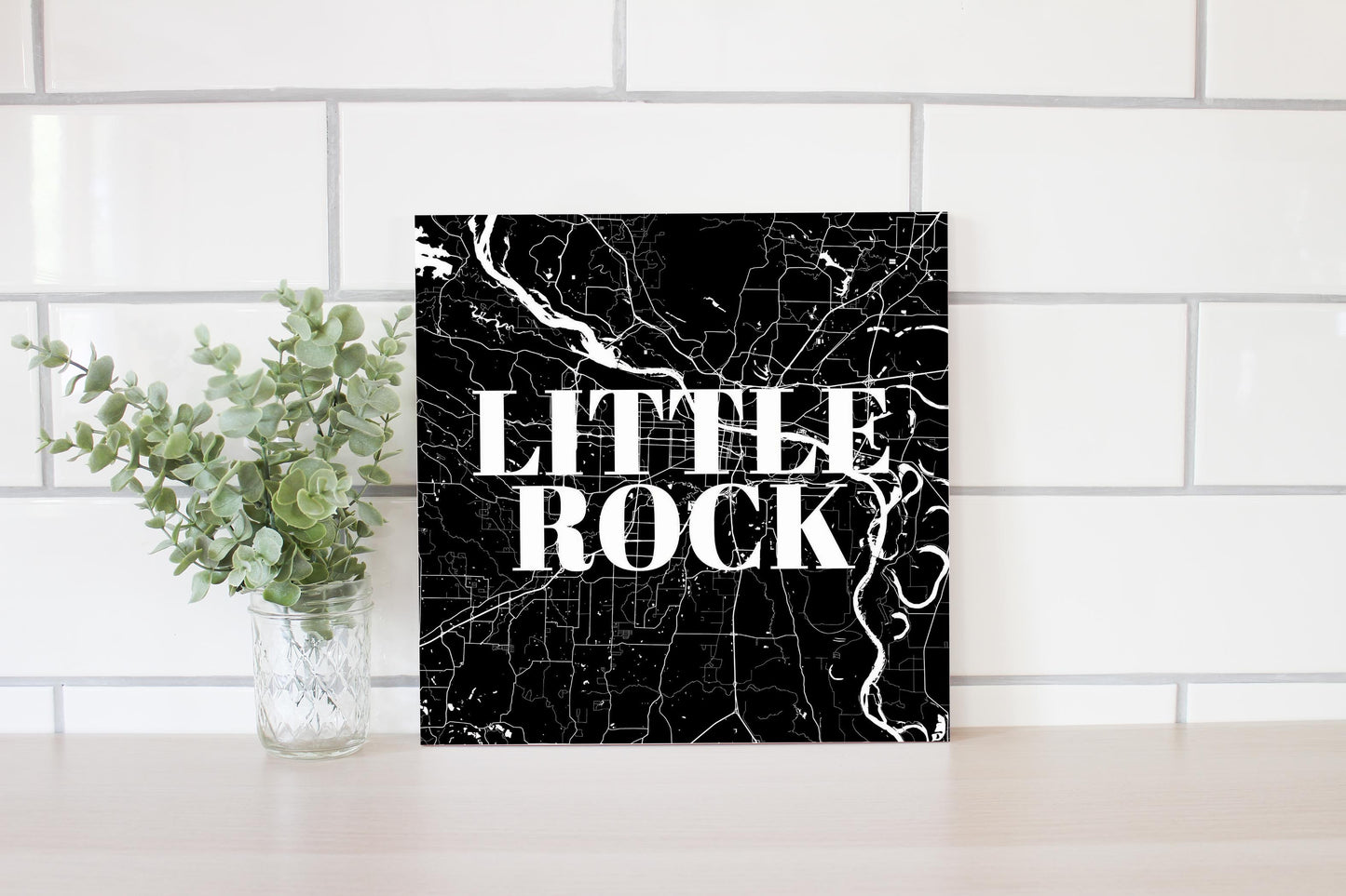 B&W Minimalist Arkansas Little Rock Map | Wood Sign | Eaches | Min 2