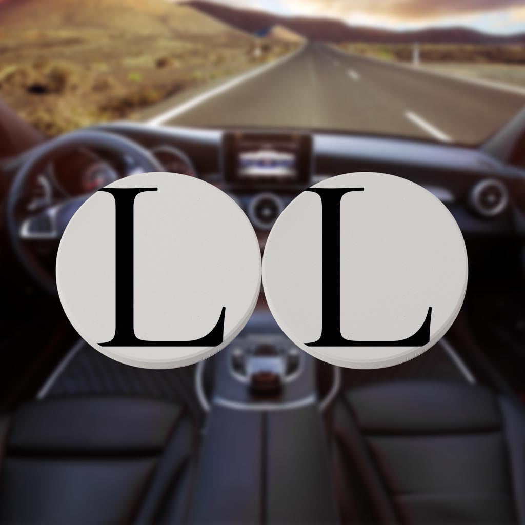 Minimalist Monogram L Circle | Absorbent Car Coasters | Set of 2 | Min 4