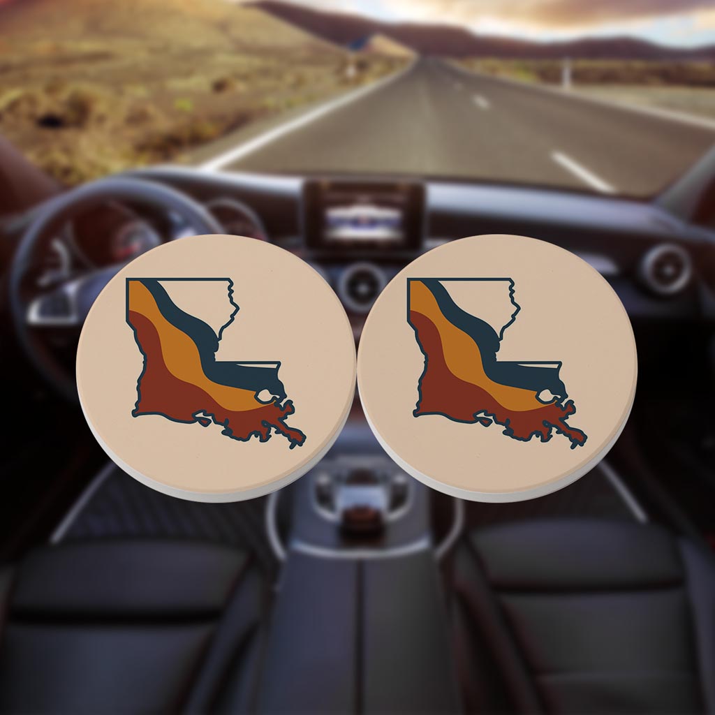 Modern Minimalist Louisiana Retro State Shape | Absorbent Car Coasters | Set of 2 | Min 4