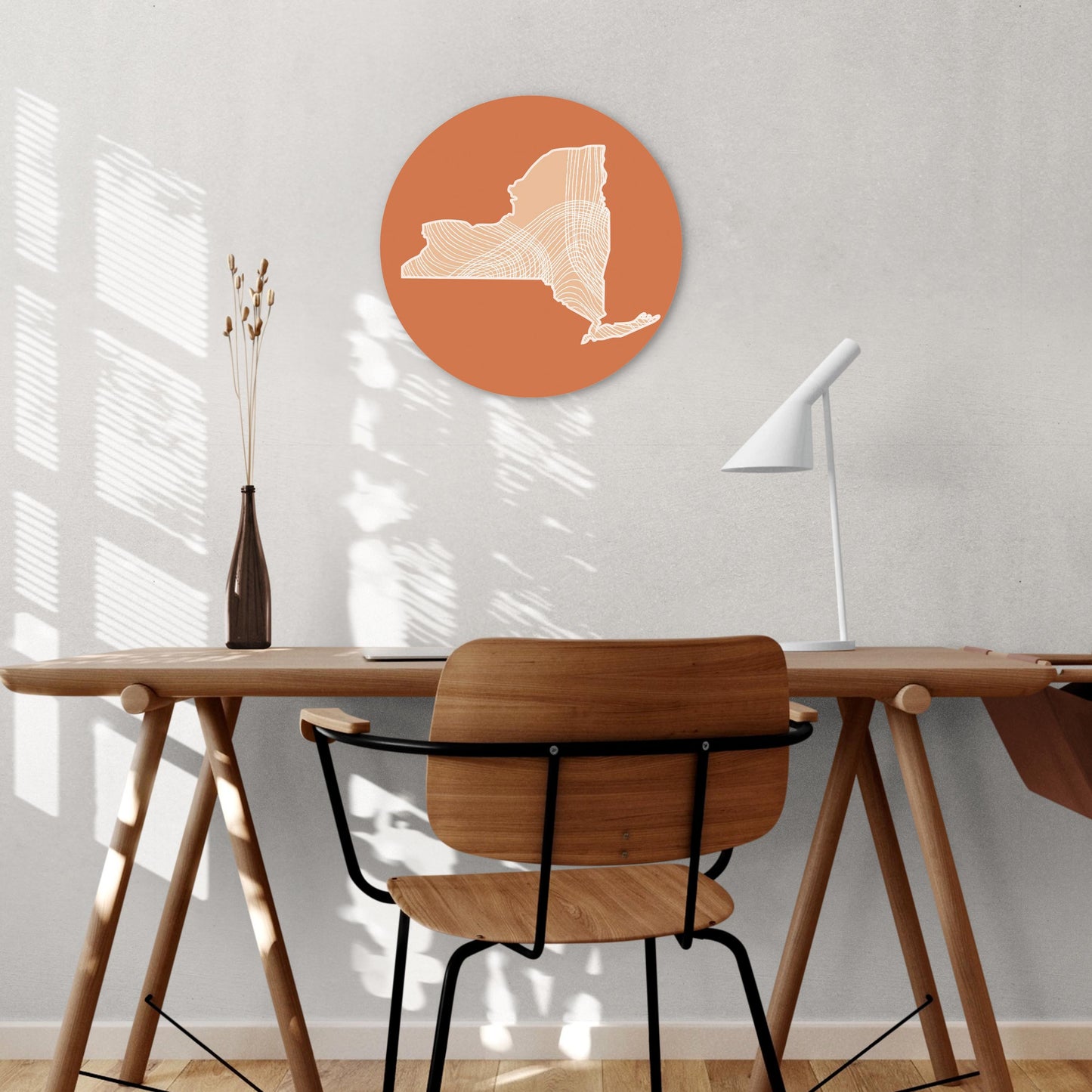 Modern Minimalist New York State Fluid Lines Dark | Wood Sign | Eaches | Min 1