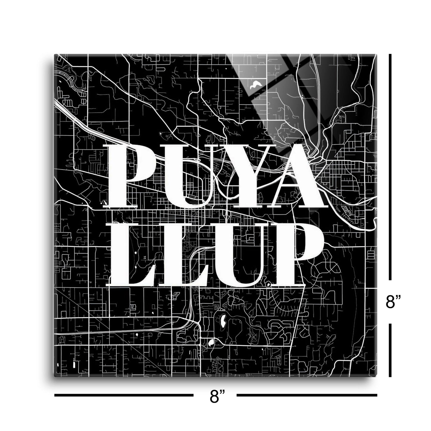 Minimalistic B&W Washington Puyallup Map | Hi-Def Glass Art | Eaches | Min 2
