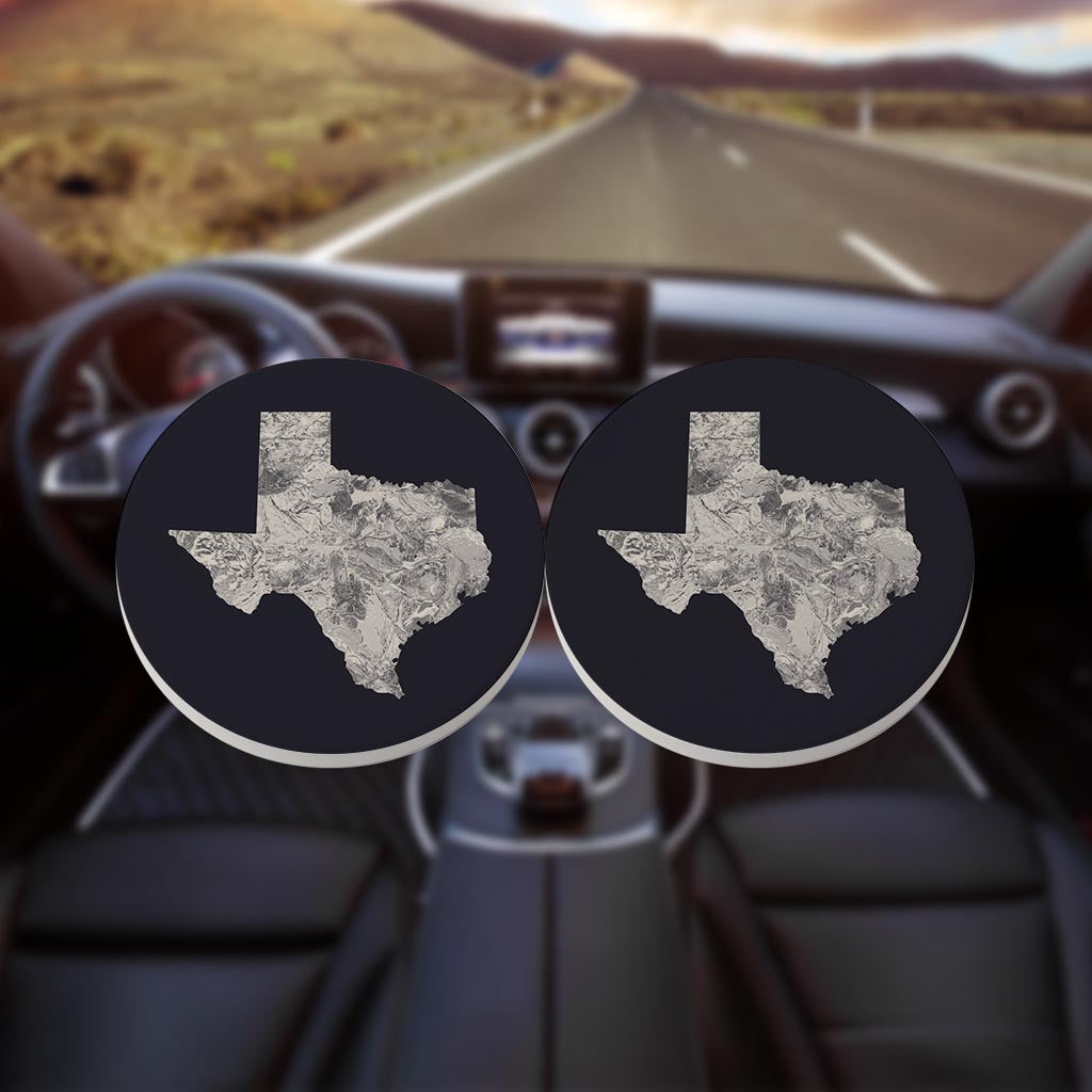 Modern Minimalist Texas Metal State Shape | Absorbent Car Coasters | Set of 2 | Min 4
