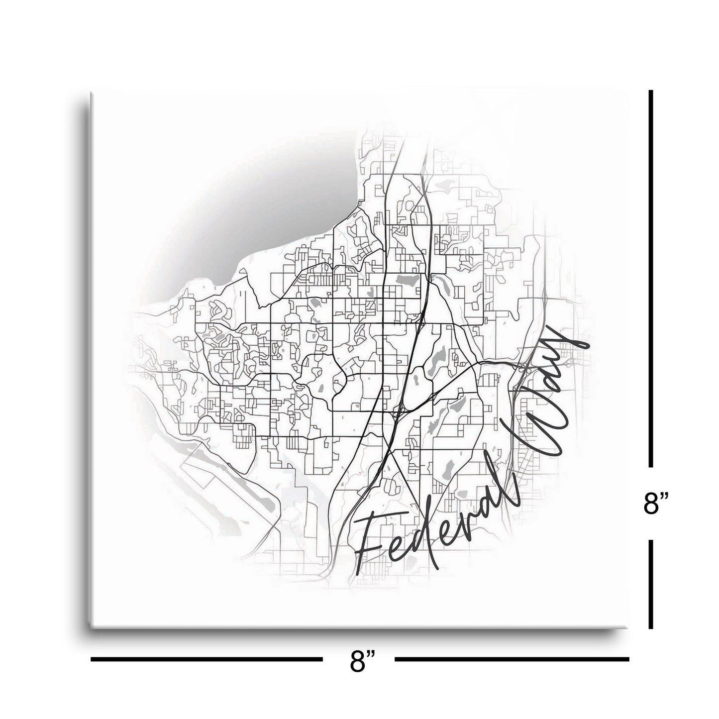 Minimalistic B&W Washington Federal Way Circle Map | Hi-Def Glass Art | Eaches | Min 2