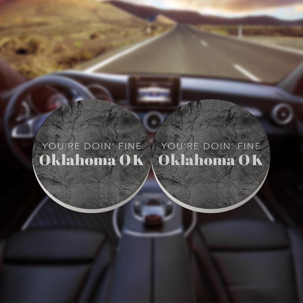 Modern Oklahoma Ok Saying | Absorbent Car Coasters | Set of 2 | Min 4