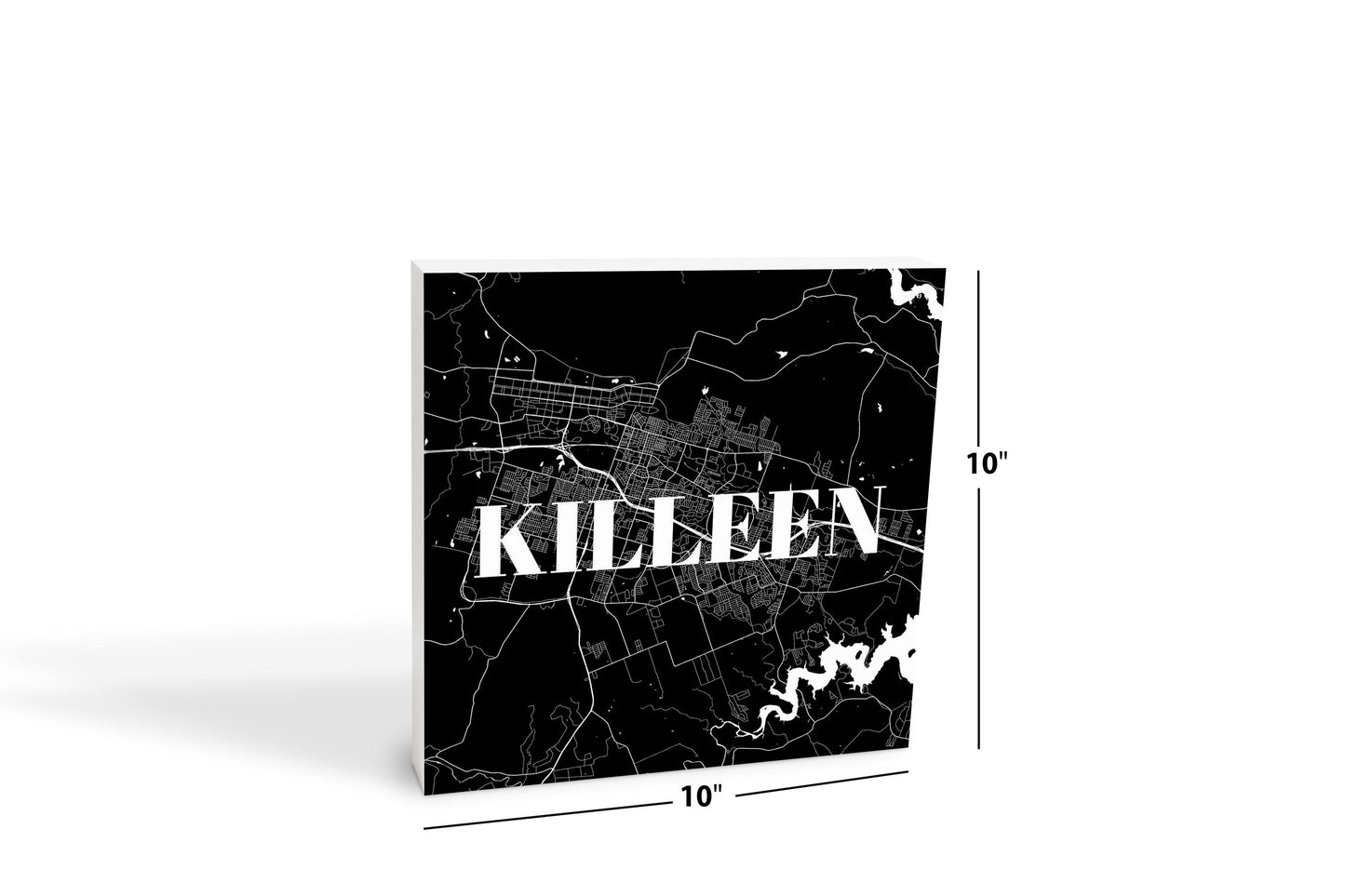 Minimalistic B&W Texas Killeen Map | Wood Block | Eaches | Min 2