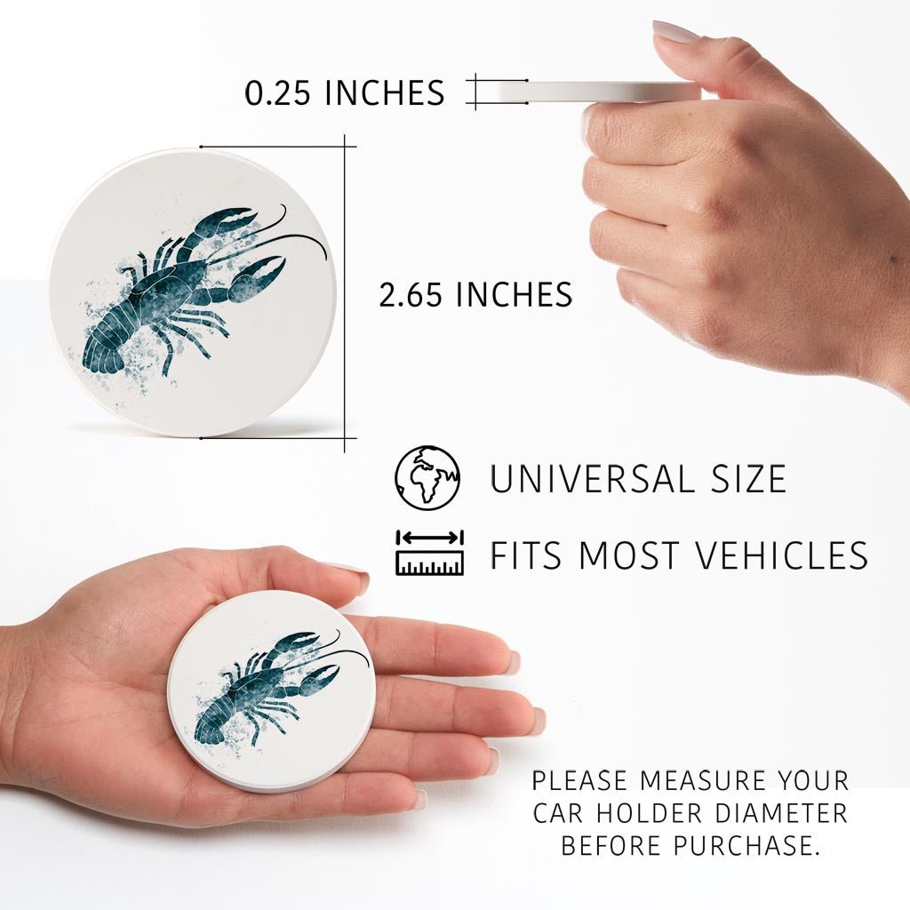 Blue White Water Color Crawfish | Absorbent Car Coasters | Set of 2 | Min 4