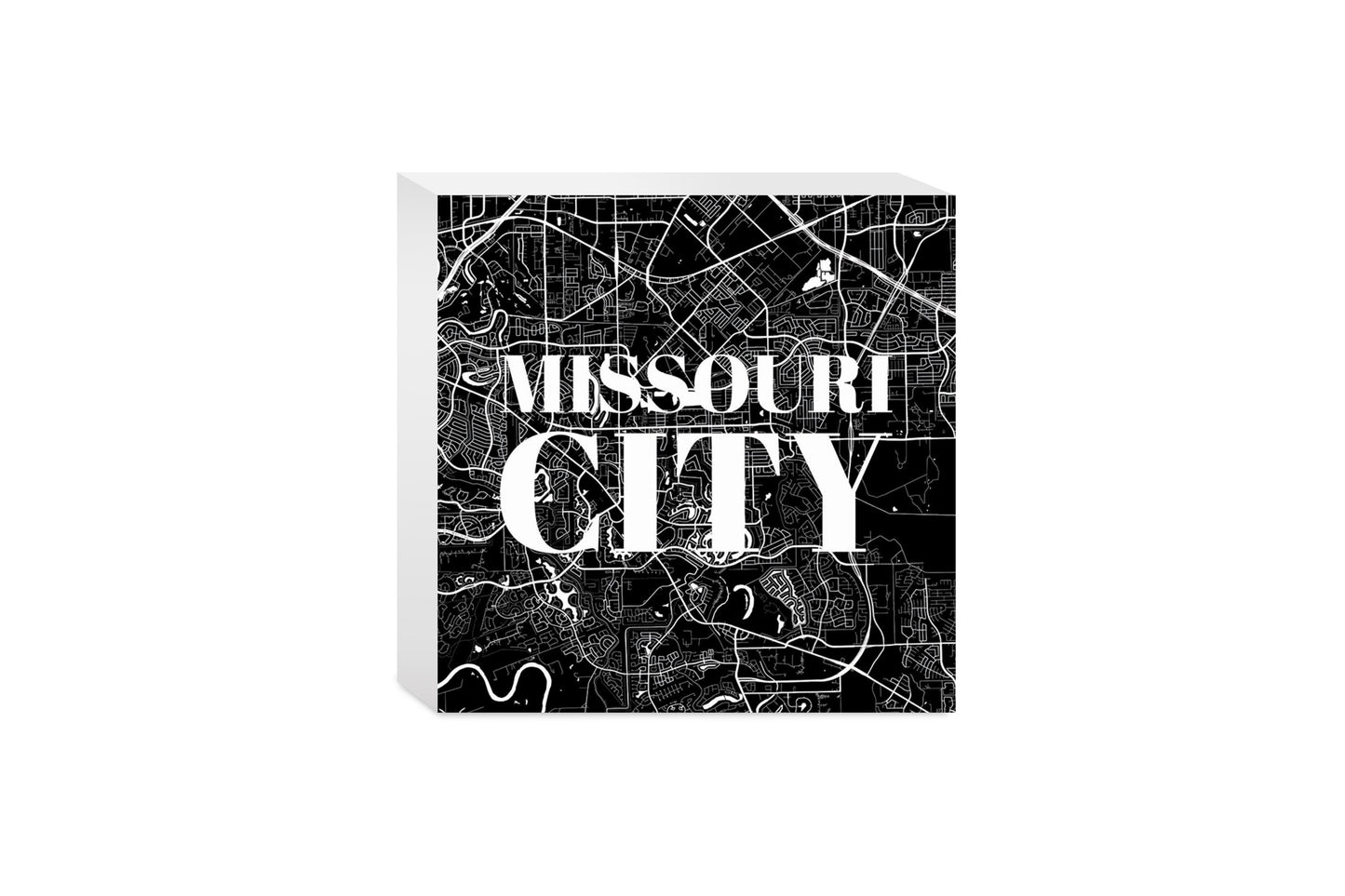 Minimalistic B&W Texas Missouri City Map| Wood Block | Eaches | Min 4