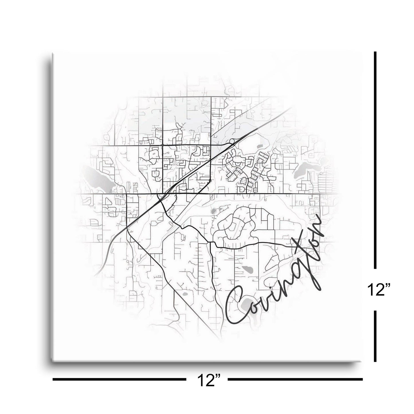 Minimalistic B&W Washington Covington Circle Map | Hi-Def Glass Art | Eaches | Min 1