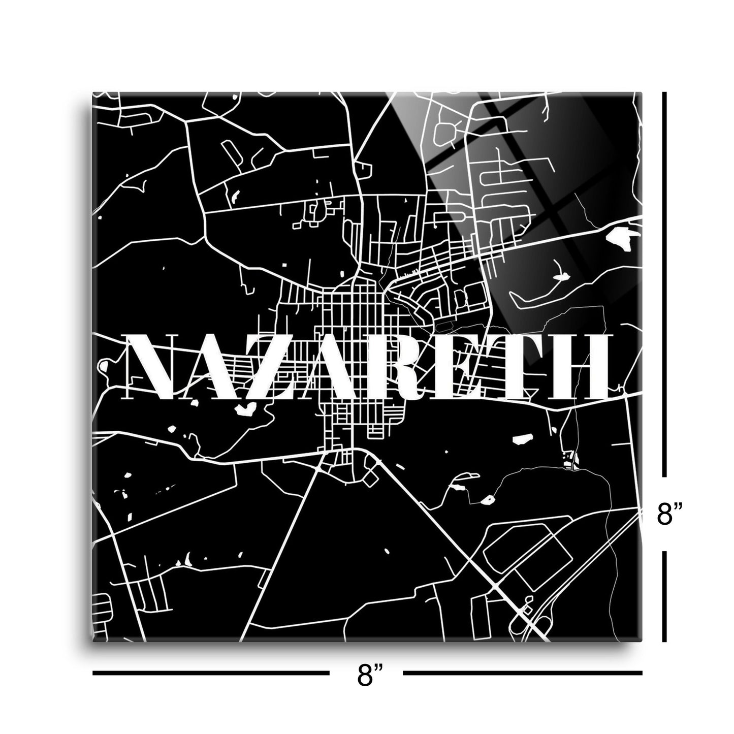 Minimalistic B&W Pennsylvania Nazareth Map | Hi-Def Glass Art | Eaches | Min 2